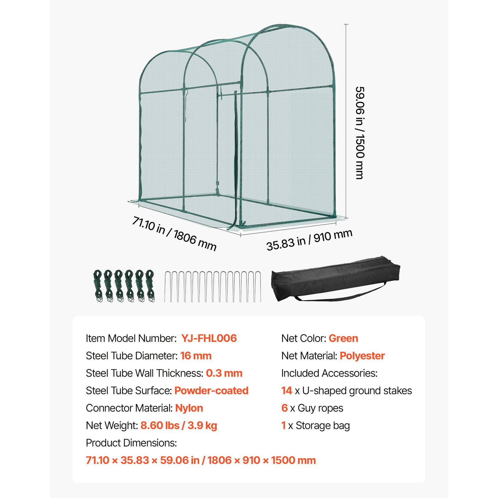 Uimoso Wind-Resistant Tall Garden Crop Cage 5.9x2.98x4.9ft Plant Protection Tent