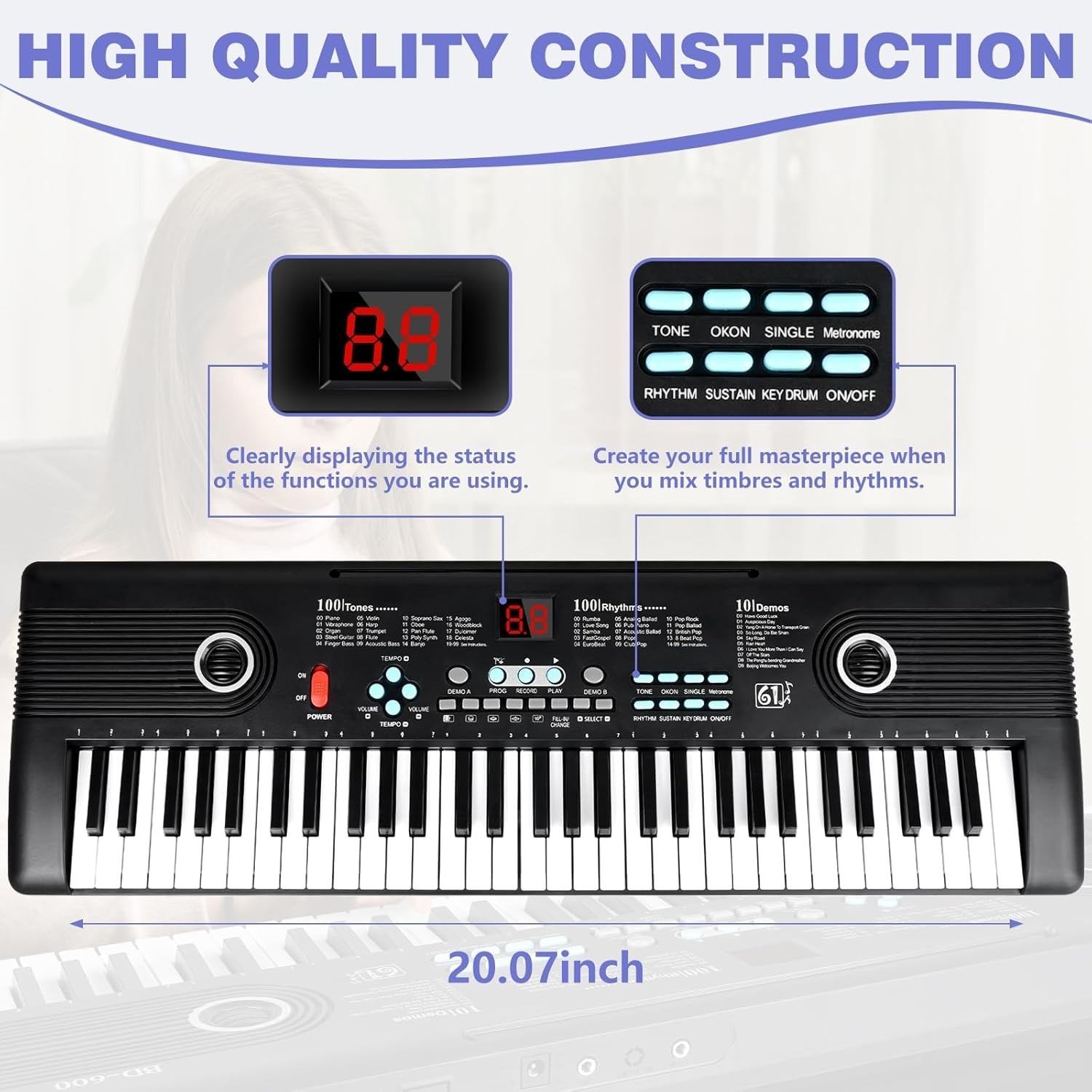 61-Key USB Electronic Digital Piano Keyboard with Stand & Mic