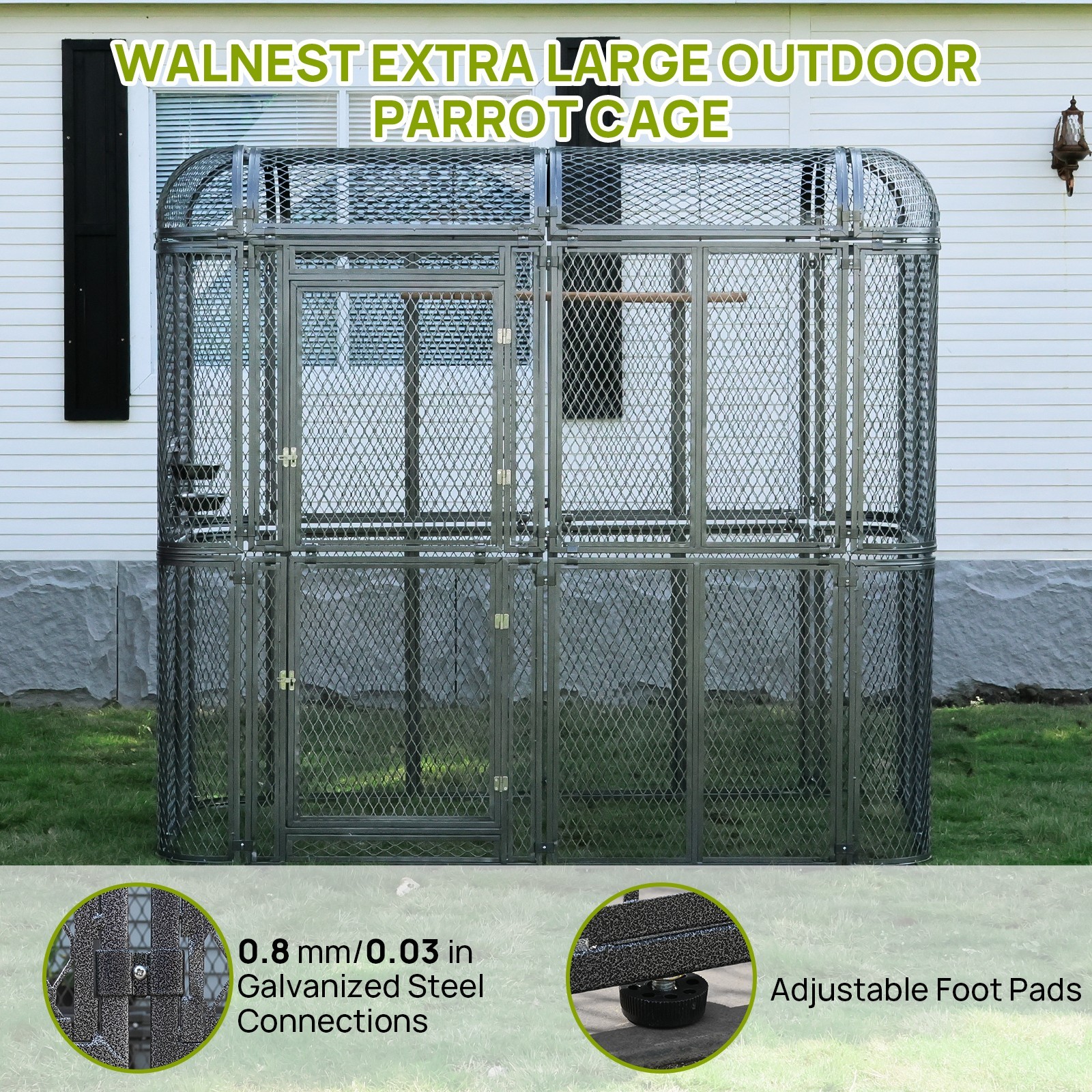 Large Walk-in Silver Flight Bird Cage Aviary Parrot Macaw Finch Metal Aviary