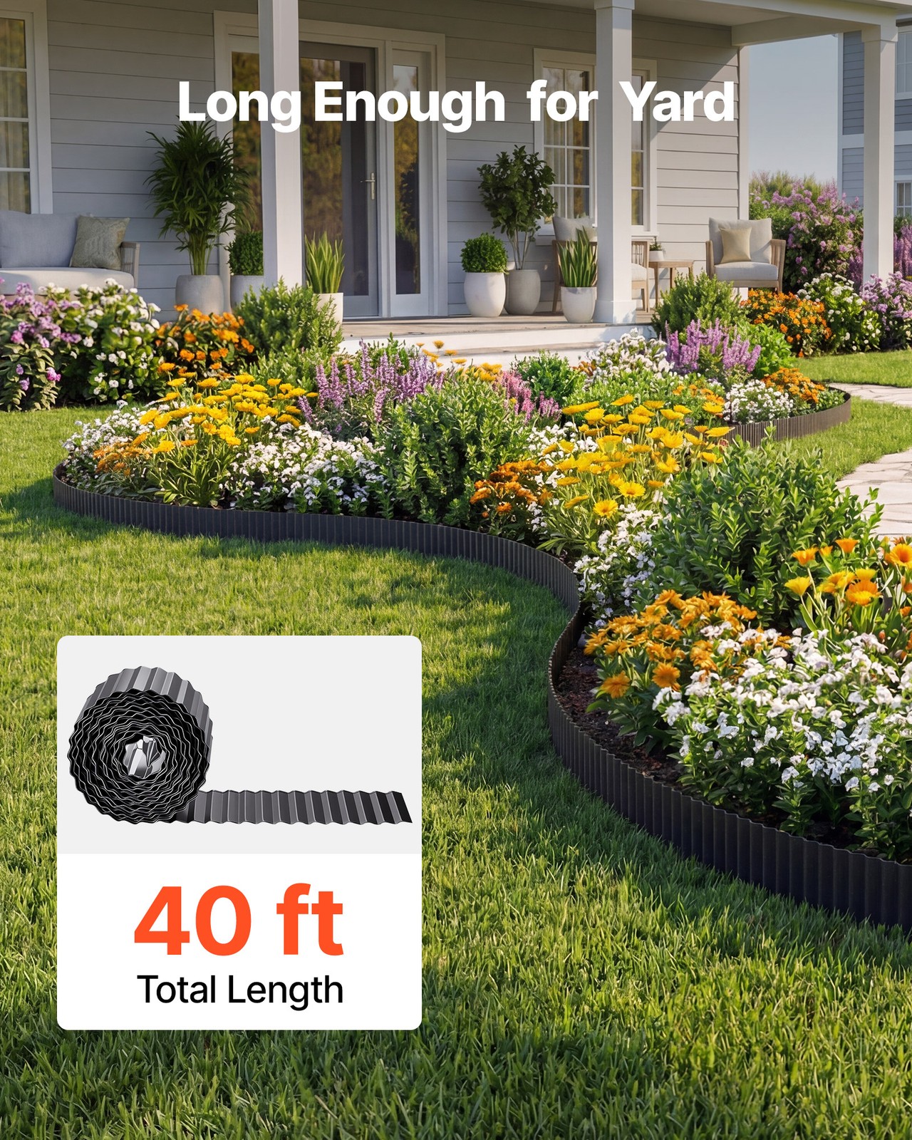 VEVOR Galvanized Steel Landscape Edging 40 ft x 6 in Metal Garden Edging