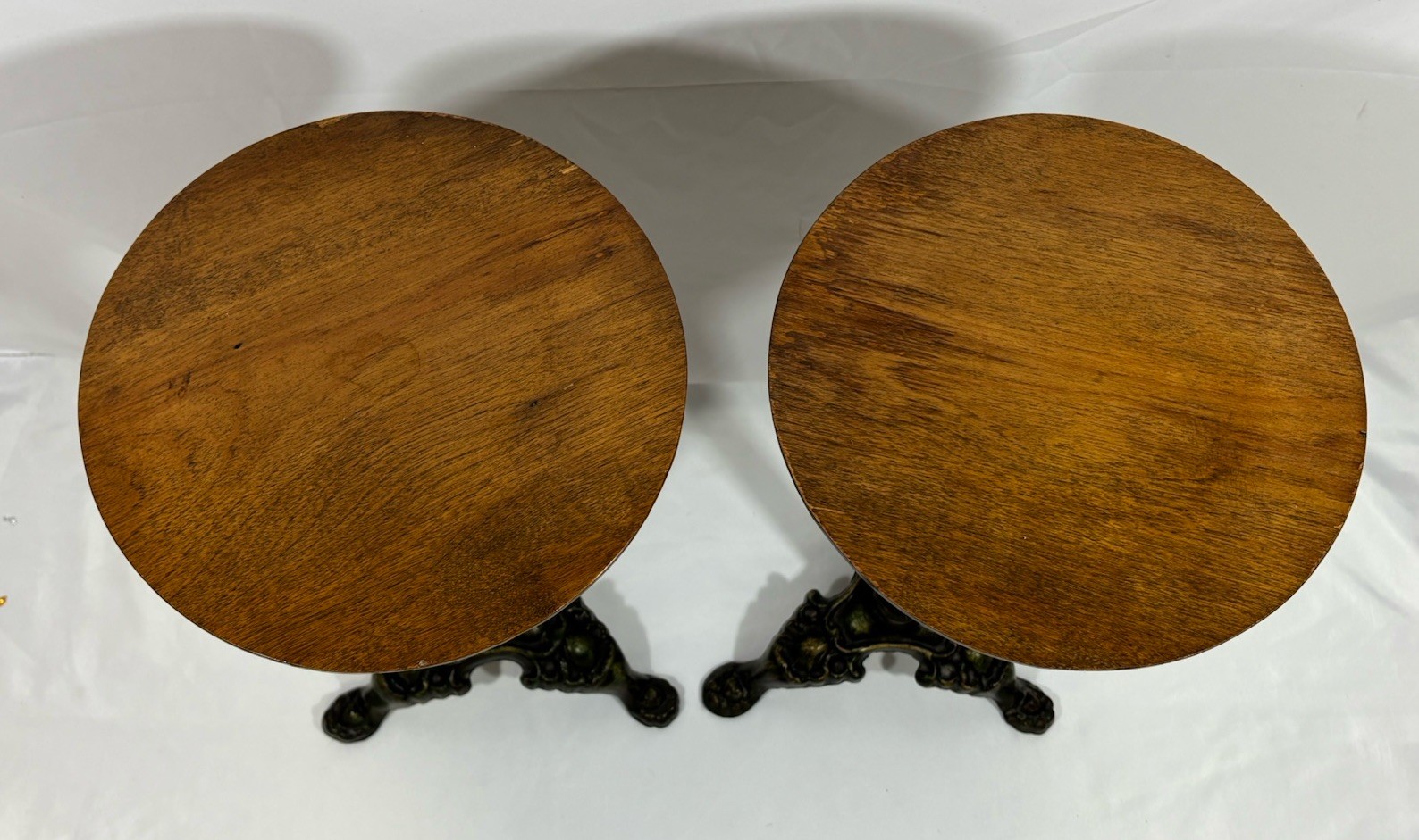 Antique Vintage Painted Green Cast Iron & Walnut? Wood Top Pedestal Plant Stand