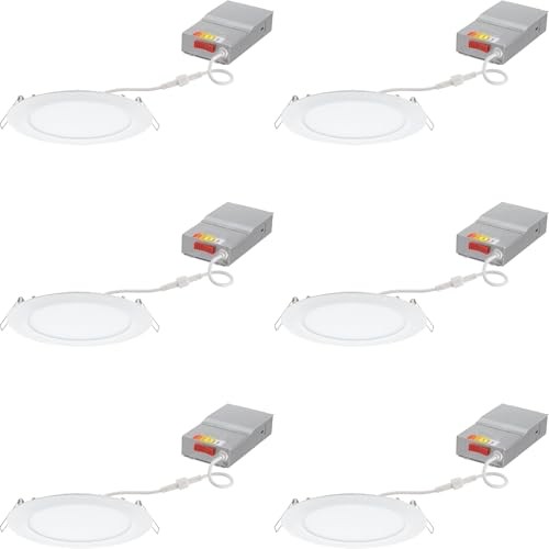 LED Recessed Lights 6" Round Wafer - Ultra Thin Trim - Six Pack