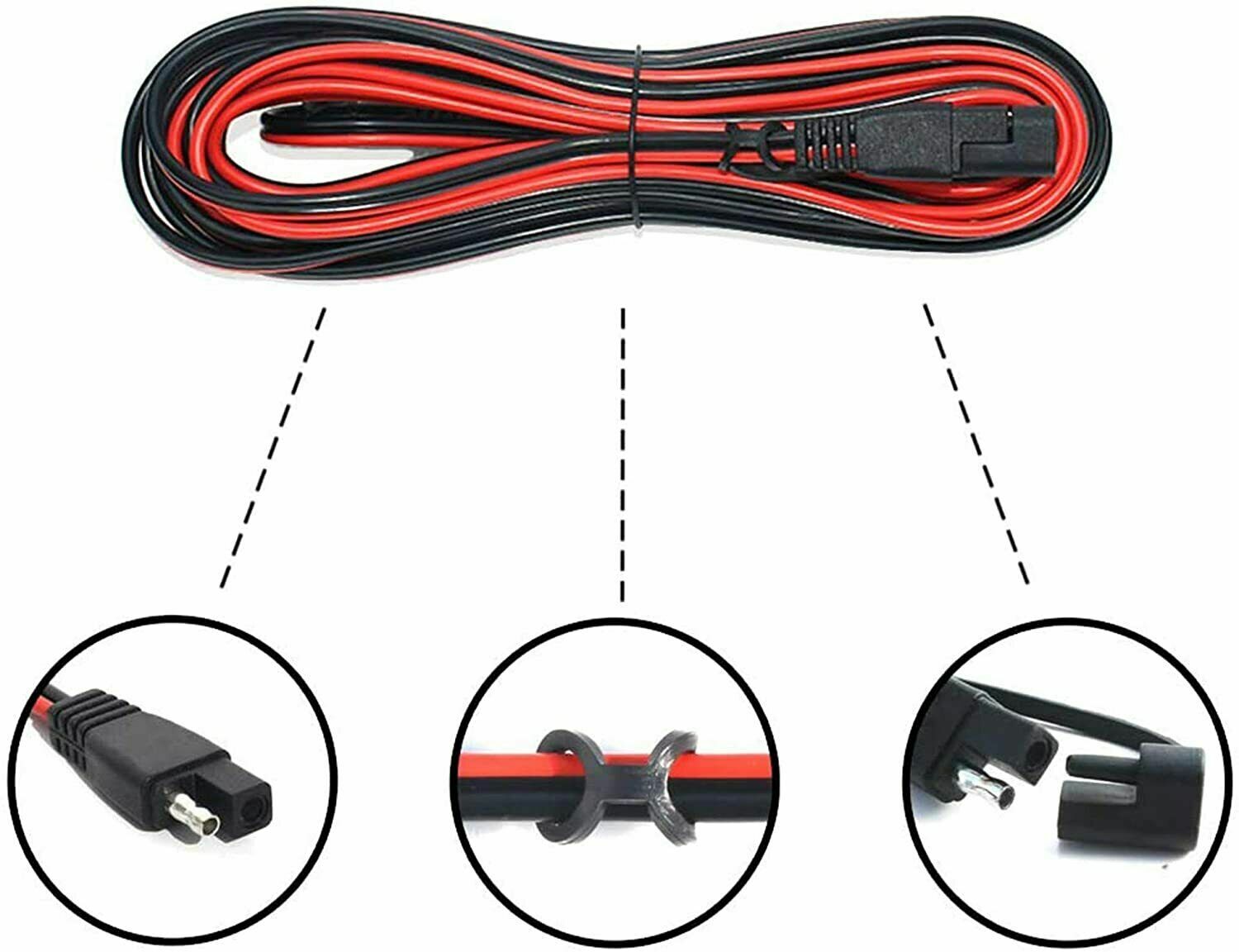 SAE to SAE Extension Cable 16AWG 12-24V 2 Pin Quick Disconnect Wire Harness Cord