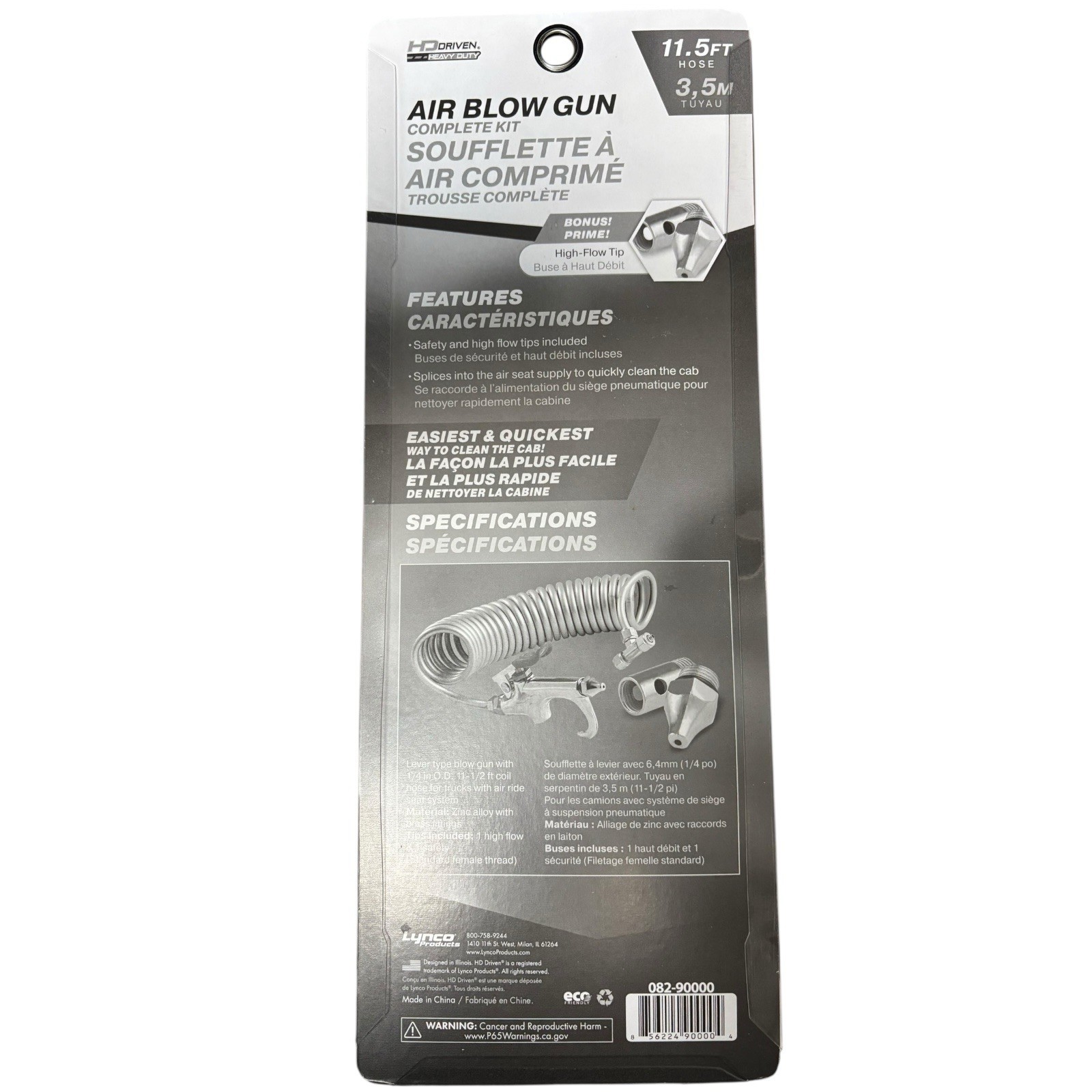 082-90000 Lynco Air Seat Blow Gun Kit with Hose for Truck Cab Cleaning