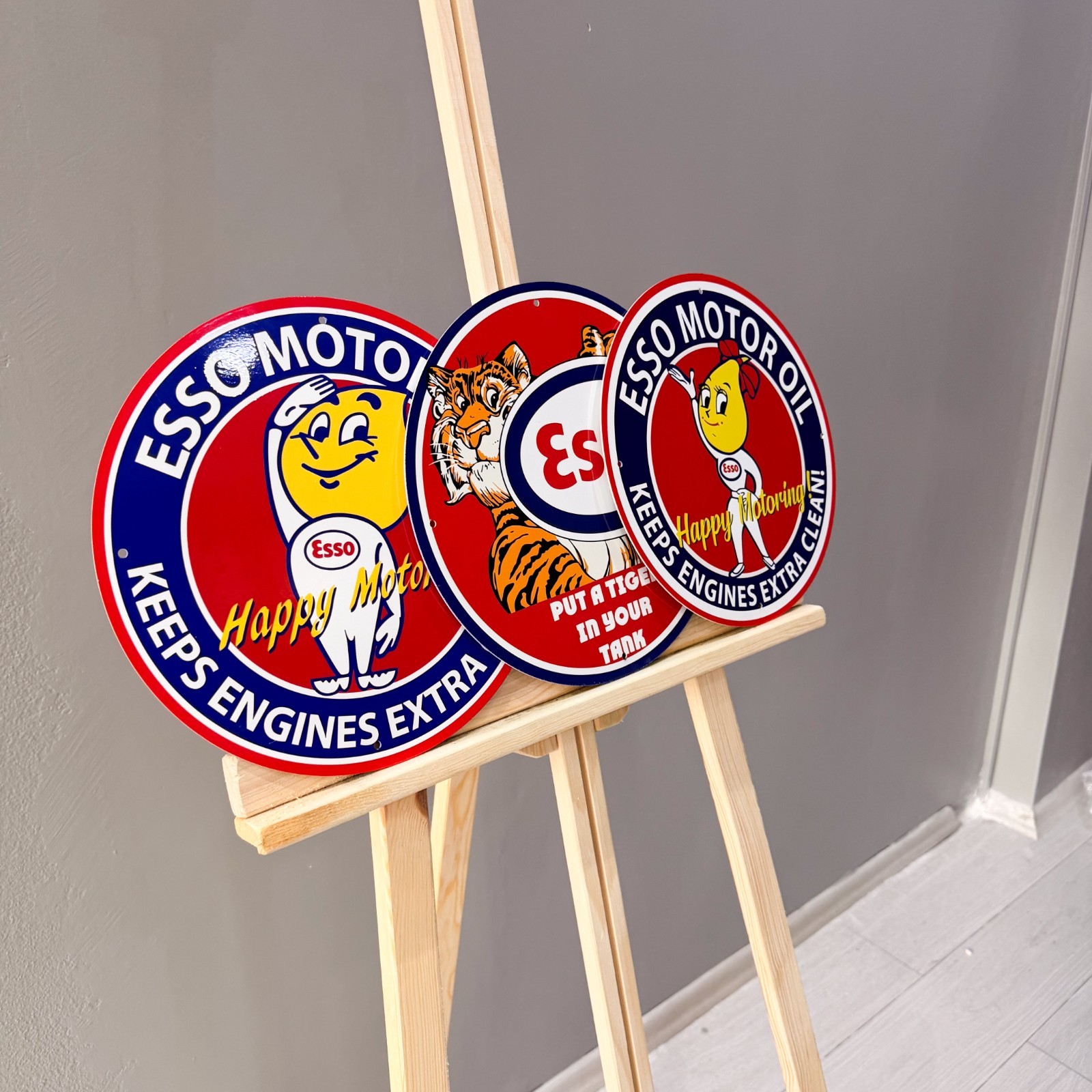 Esso Motor Oil Vintage Metal Sign Set of 3 – 30 cm / 11.8” Petrol Decor