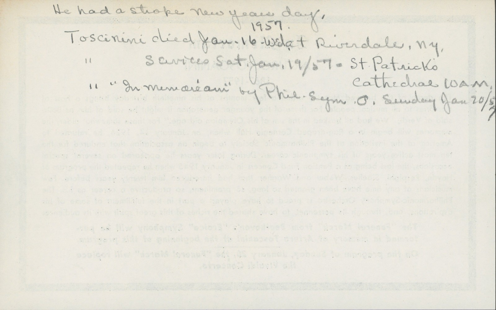 Collection of Ephemera Related to Toscanini's Death