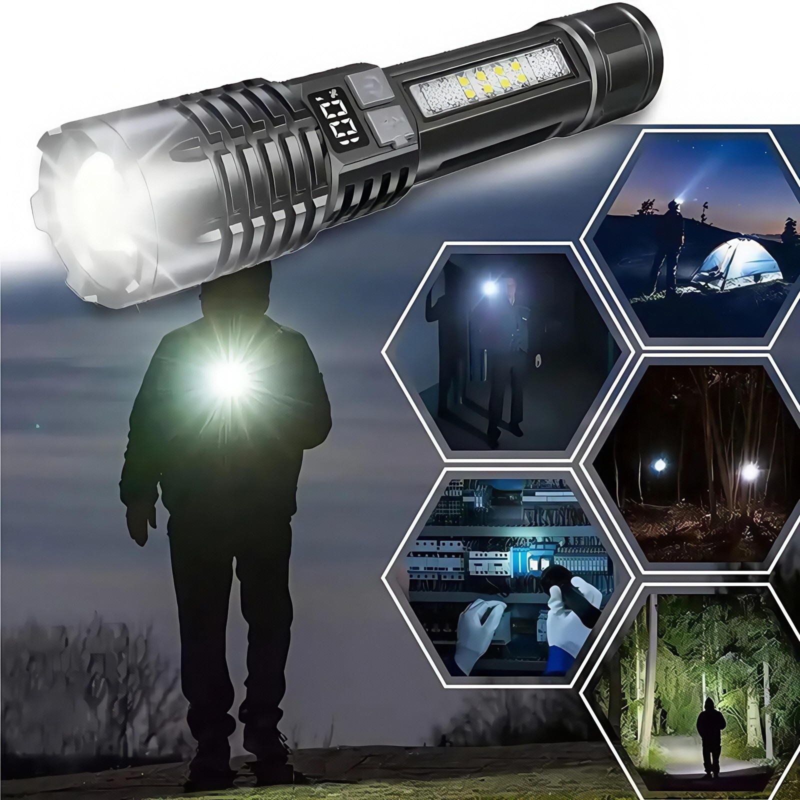 990000000 Lumen Super Bright LED Tactical Flashlight Rechargeable LED Work Light