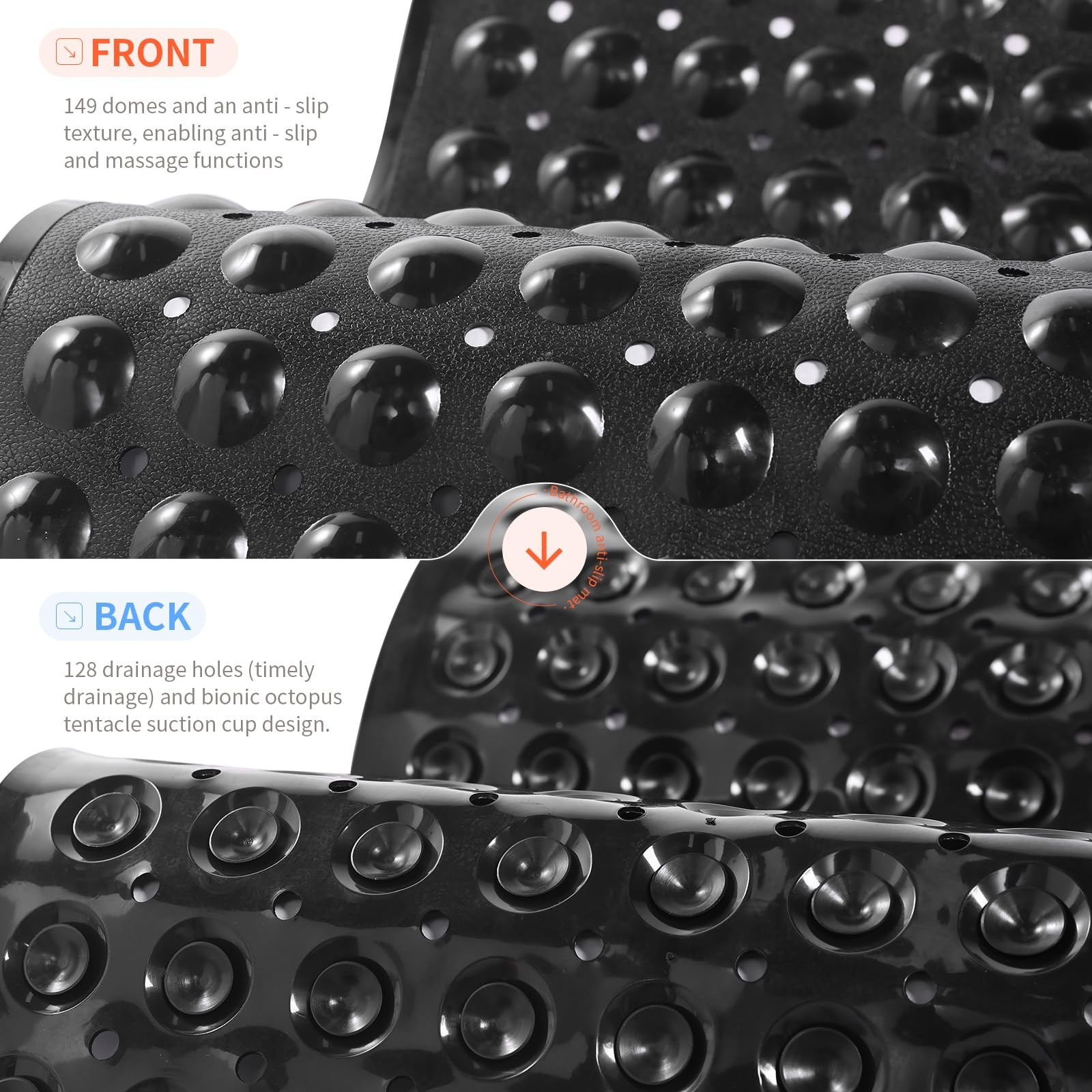 AntiSlip Bathtub Shower mat, 27.5×14.5（Approximately 70×37cm） inch Soft Overs...