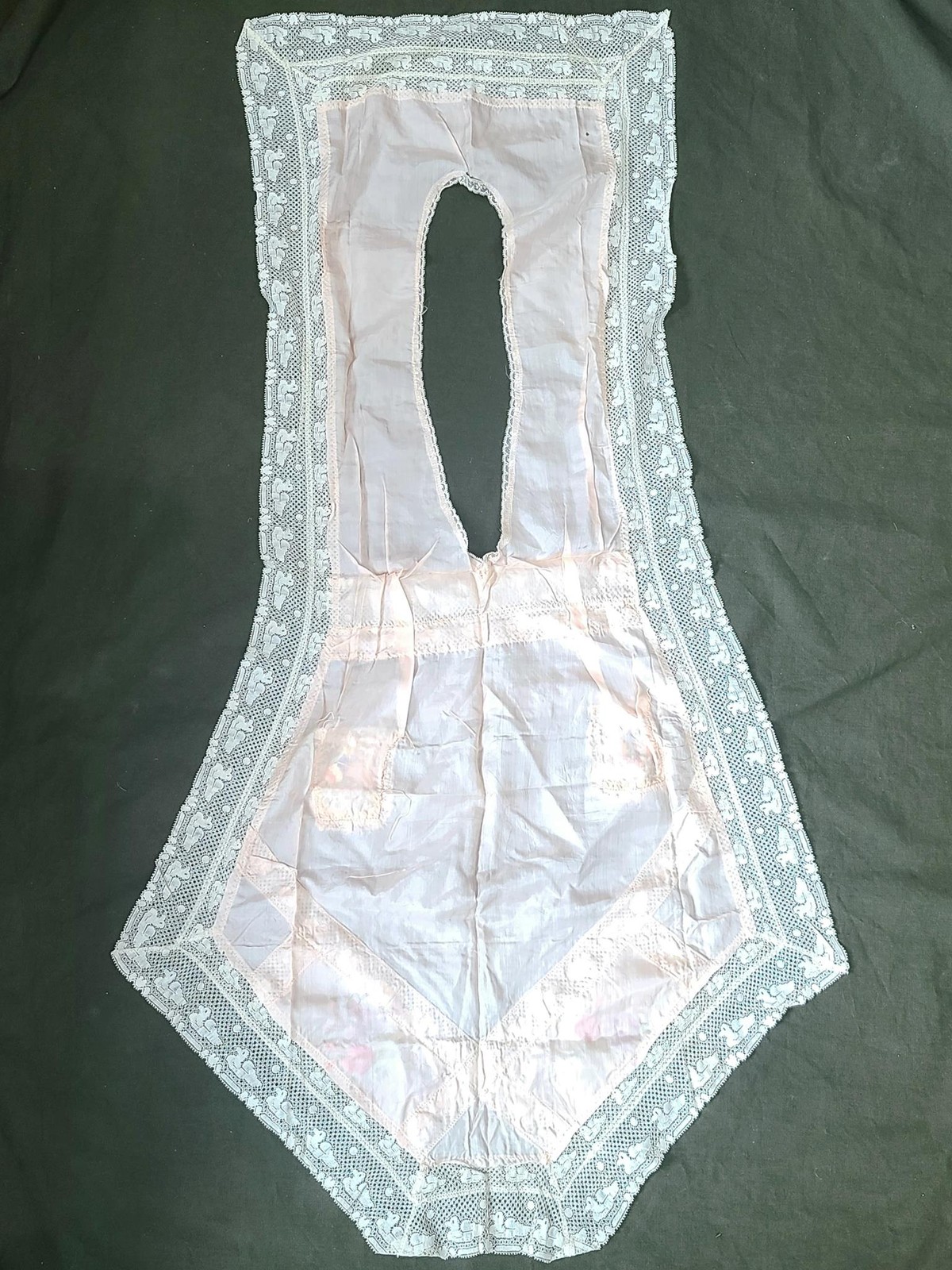 WWI Souvenir of France Silk Apron Allies Liberation Sweetheart Lace Duck Vintage