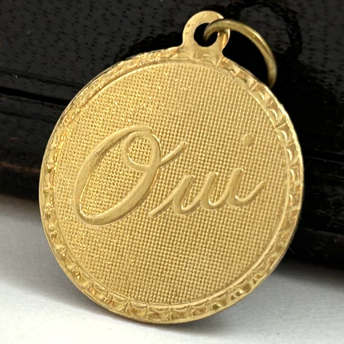 Vintage French Oui Charm Yes Necklace Pendant Brass Metal Jewelry