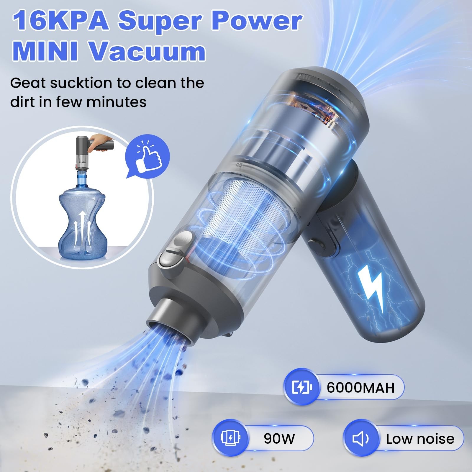 Car Vacuum Portable Cordless with 16000PA Ultra Suction 4-in-1 Foldable ​A