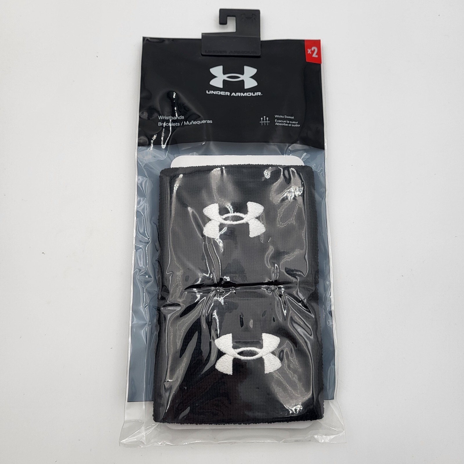 Under Armour 2 Pack Black White Mens 3" Wristbands Wicks Sweat 1276991