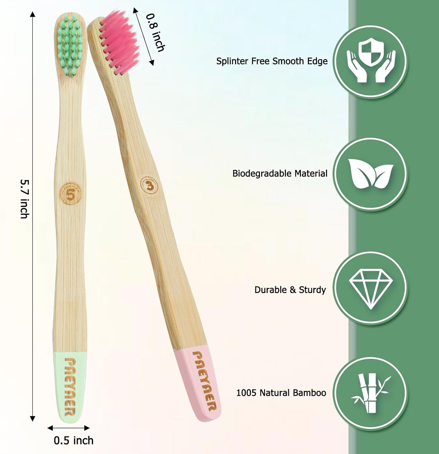 6 Pack Eco-Friendly Bamboo Toothbrushes for Kids - Extra Soft Bristles