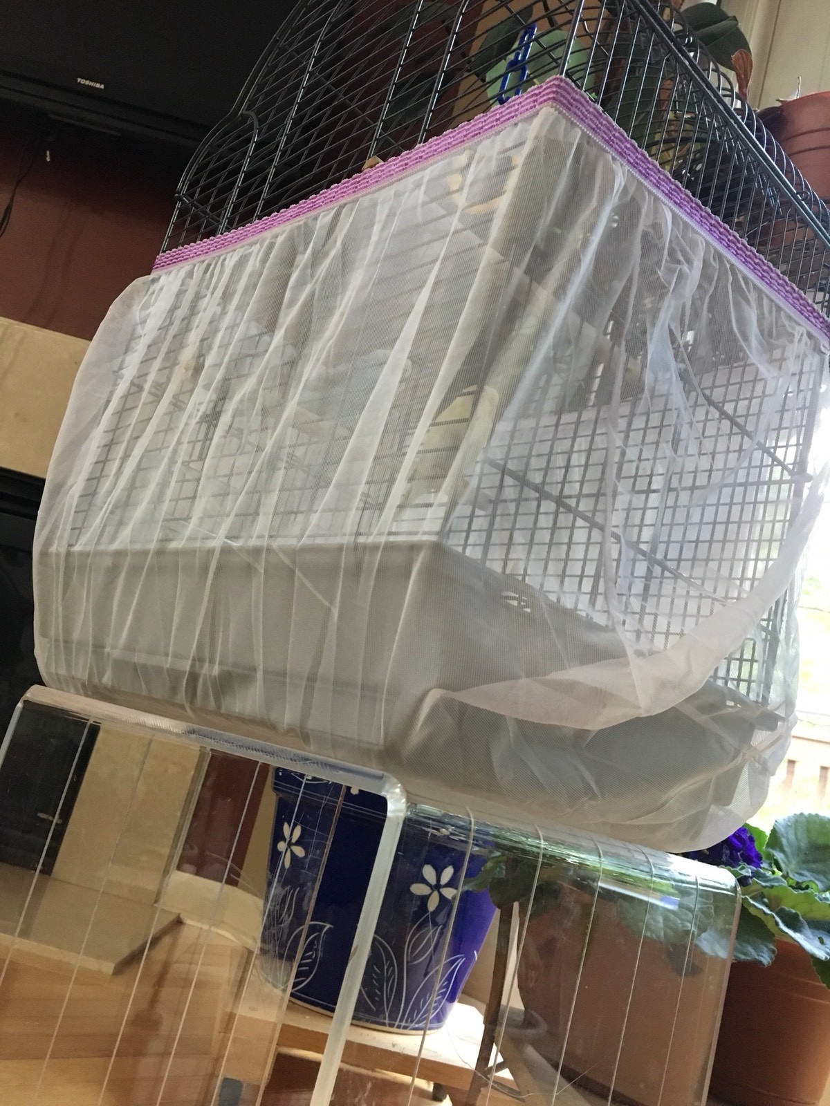 Bird Cage Pocket Style Seed Catcher Guard Tulle Large max 70 “ circumference