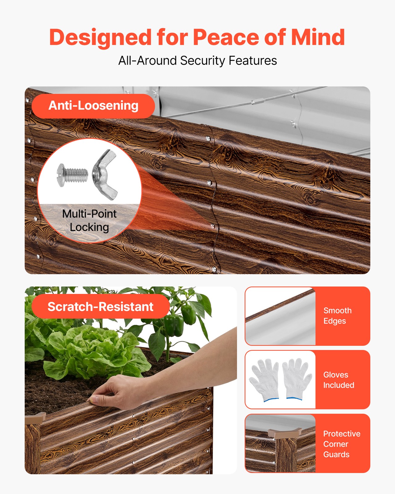 VEVOR Galvanized Raised Garden Bed 8 x 4 x 2ft Rectangular Planter Box Deep Wood