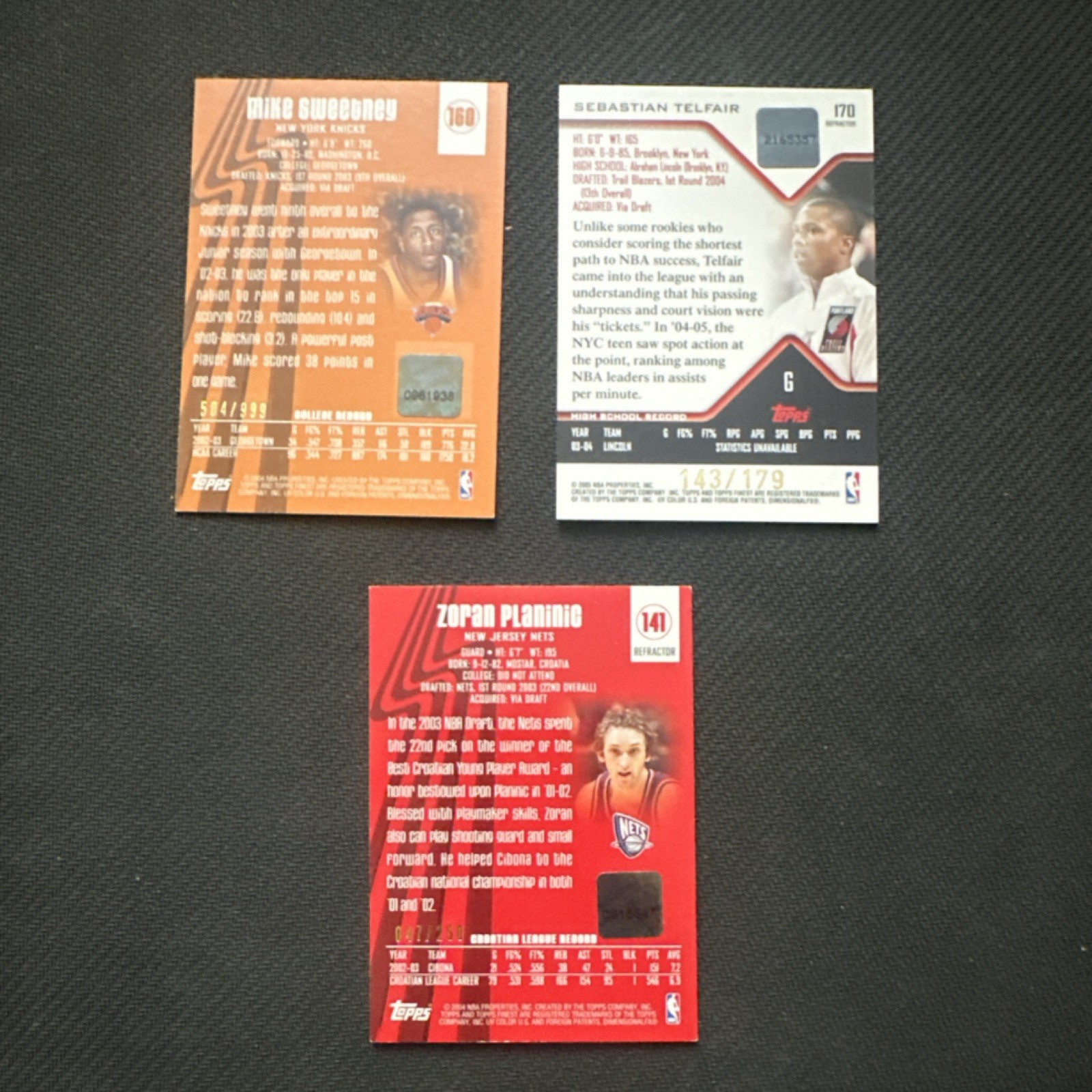 Topps Rookie Refractor 2004-05 NBA Autograph Card Lot Sweetney Telfair Planinic