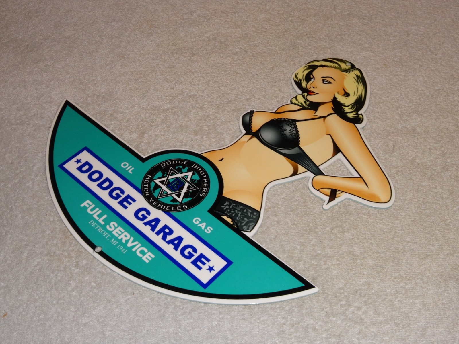 VINTAGE DODGE BROTHERS MOTOR VEHICLE SERVICE GARAGE 👩 WOMAN METAL GASOLINE SIGN