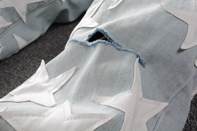 STAR PU Patchwork Men's Ripped Skinny Stretch Denim Jeans