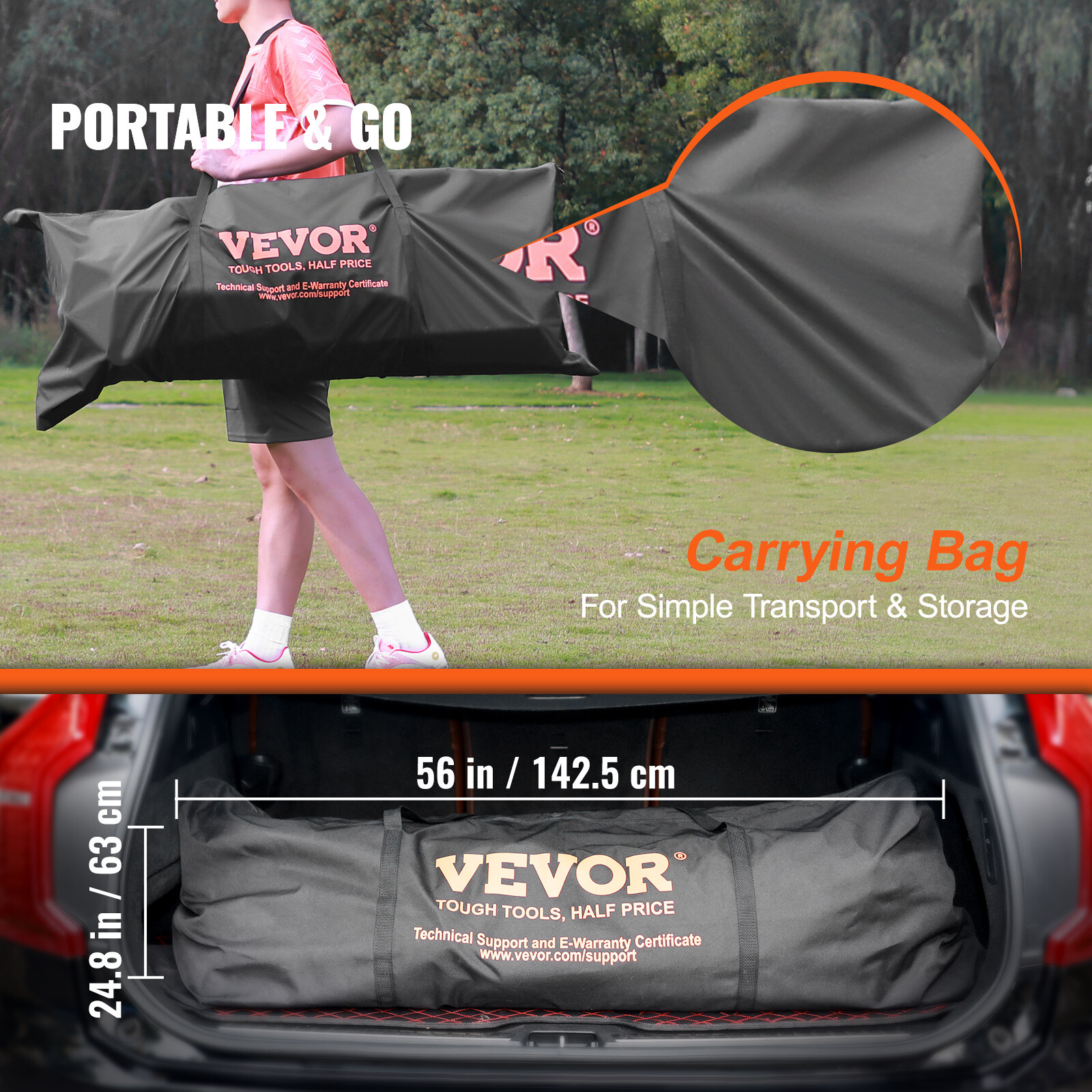 VEVOR 12x6 ft Portable Soccer Goal Kids Soccer Net Carry Bag Backyard Training