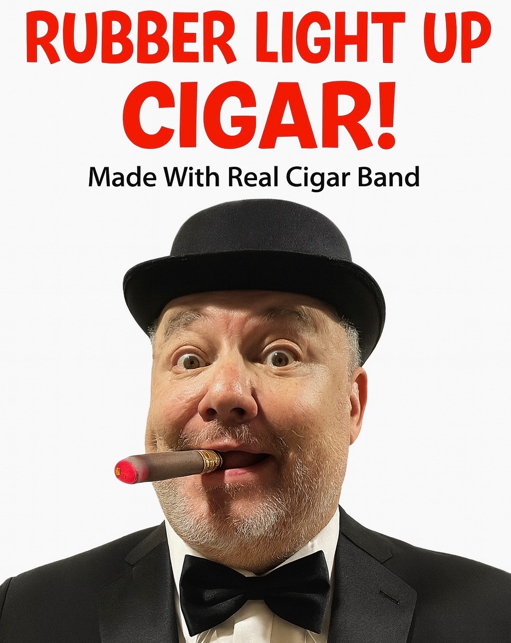 LIGHT UP RUBBER CIGAR + Real Band Fake Red Ash D Joke Prank Magic Trick LED Prop