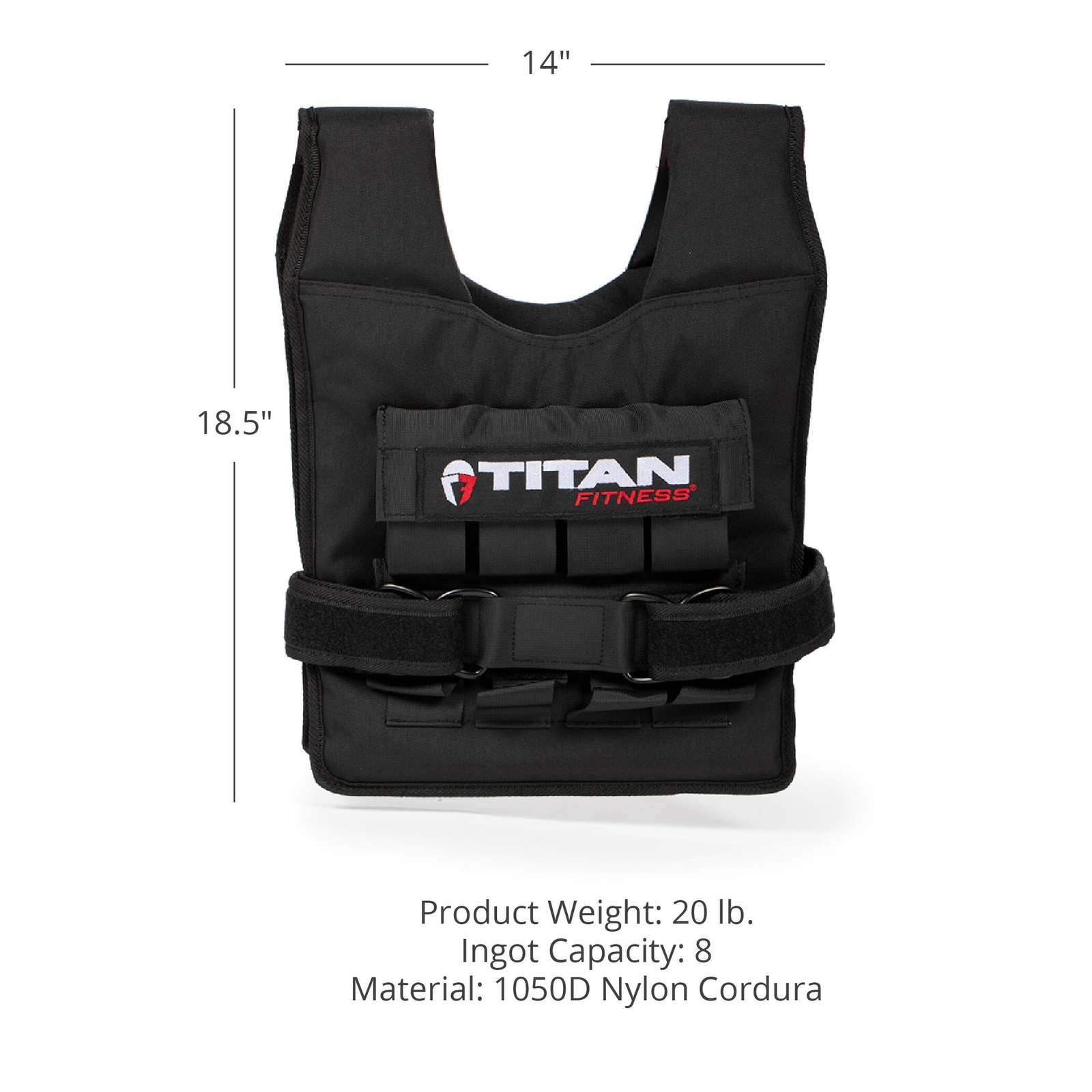 Titan Fitness 20 LB Adjustable Weight Vest, Eight 2.5 LB Solid Cast Iron Weights