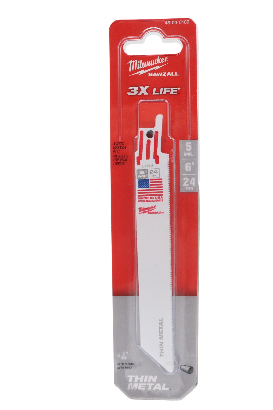 Milwaukee Tool 48-00-5186 Bi-Metal with Cobalt 24 TPI Reciprocating Saw Blade 6"