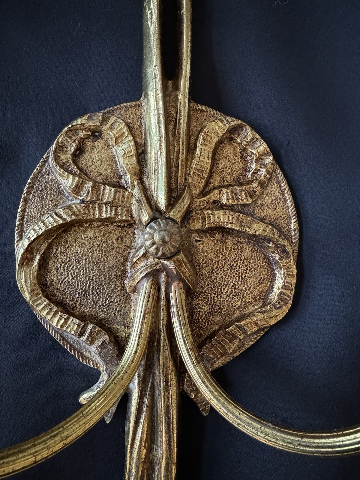 PAIR Vintage French Brass Bow Tassels Wall Sconce Candelabras 2 Pair Available