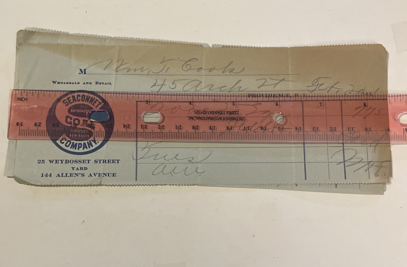 (3) 1911 Seaconnet Coal Co Providence Rhode Island Receipts 144 Allen’s Avenue