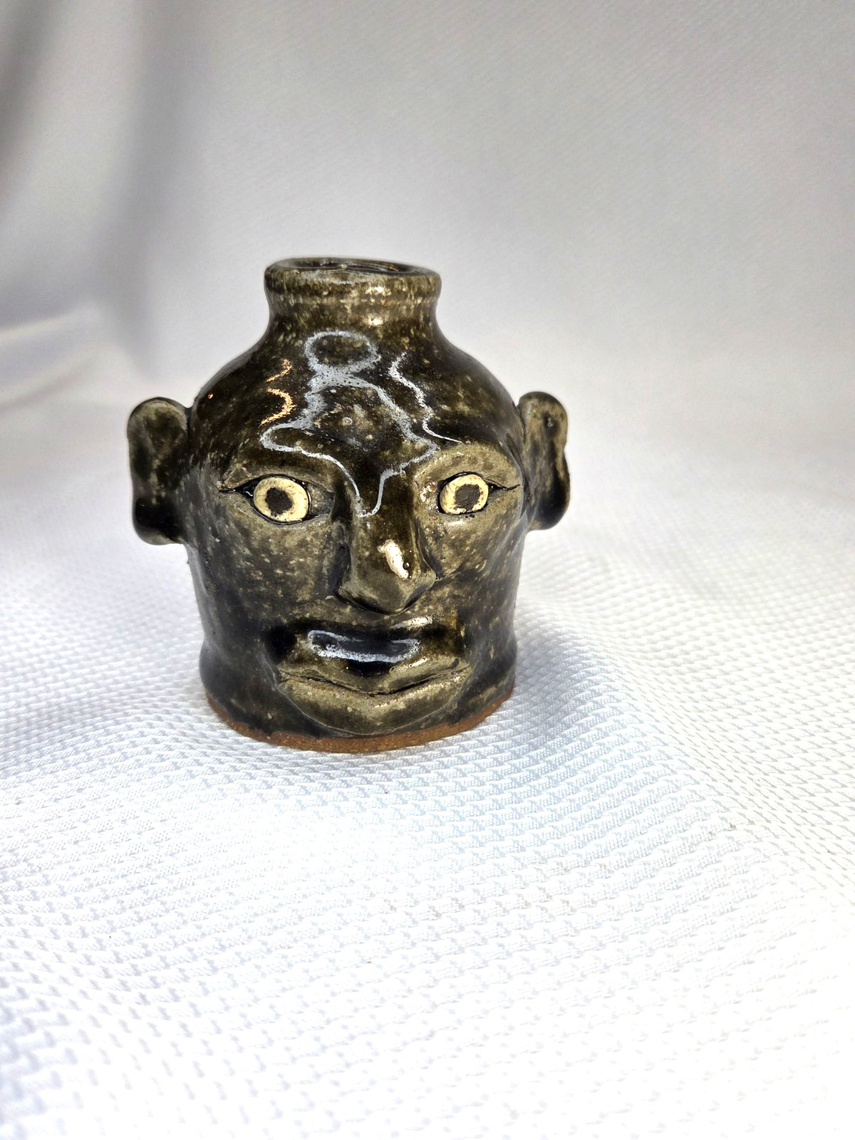 Anita Meaders Miniature Small Folk Pottery Face Jug Vase, Georgia 3 3/8" Tall