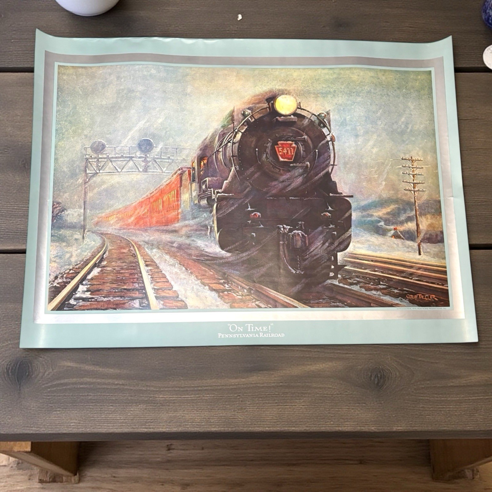 Vintage 1976 Grif Teller “On Time!” Pennsylvania Railroad PRR Steam Train Print