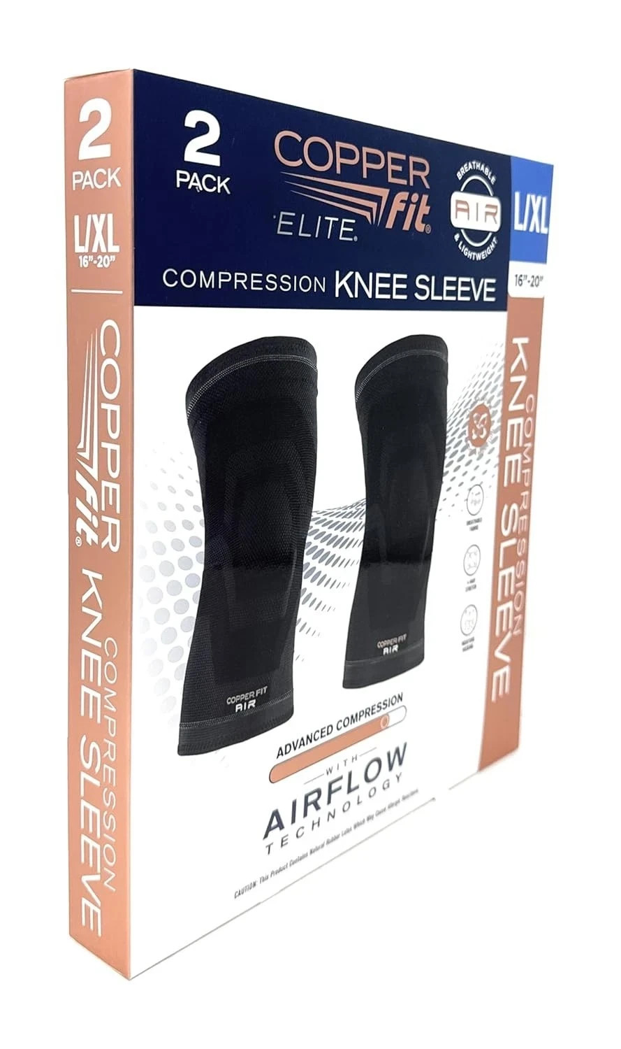 Copper Fit Elite Knee Compression Sleeve L/XL 16-20 Inch 2 Pack