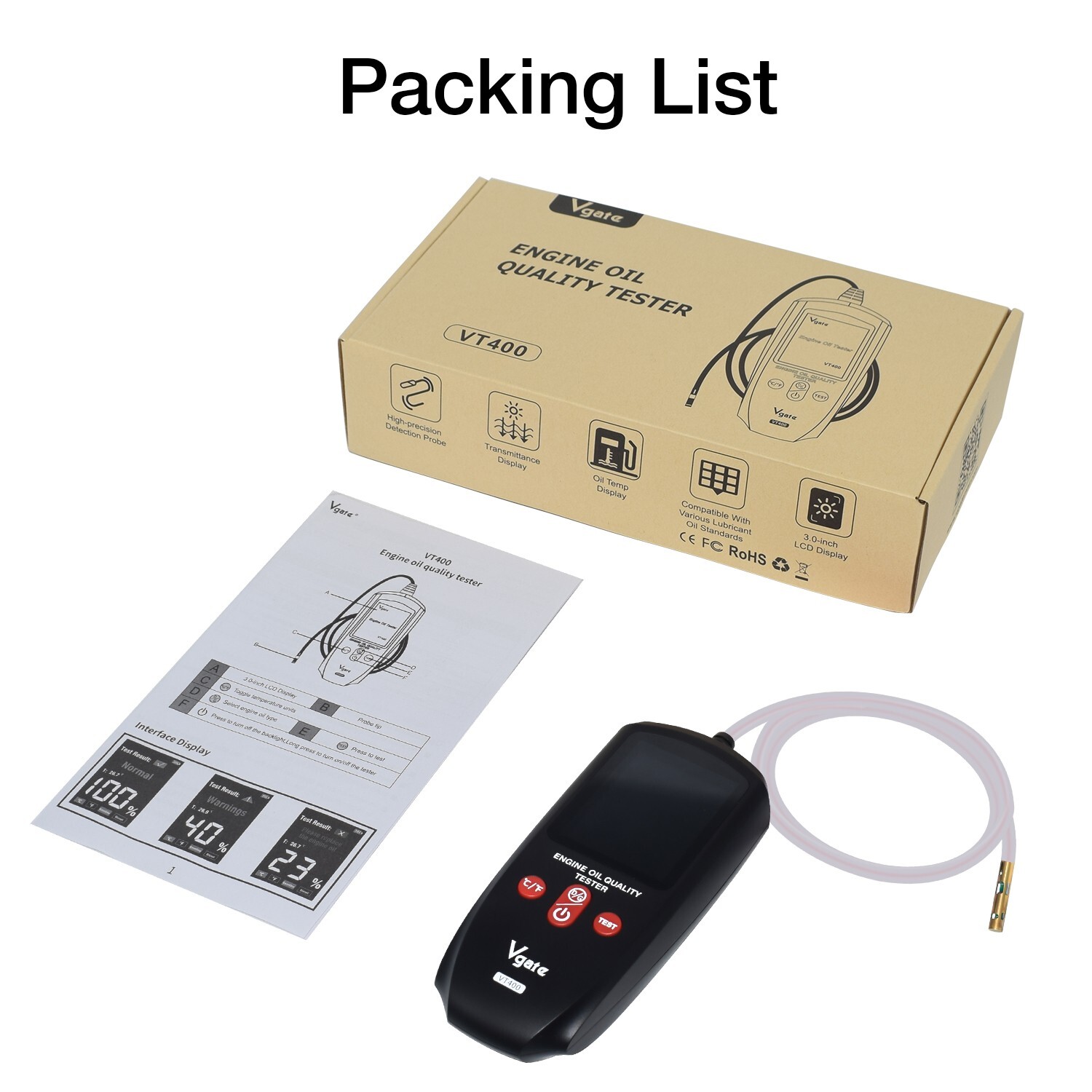 Vgate Engine Oil Quality Tester LED Display Gasoline Diesel Analyzer Detector