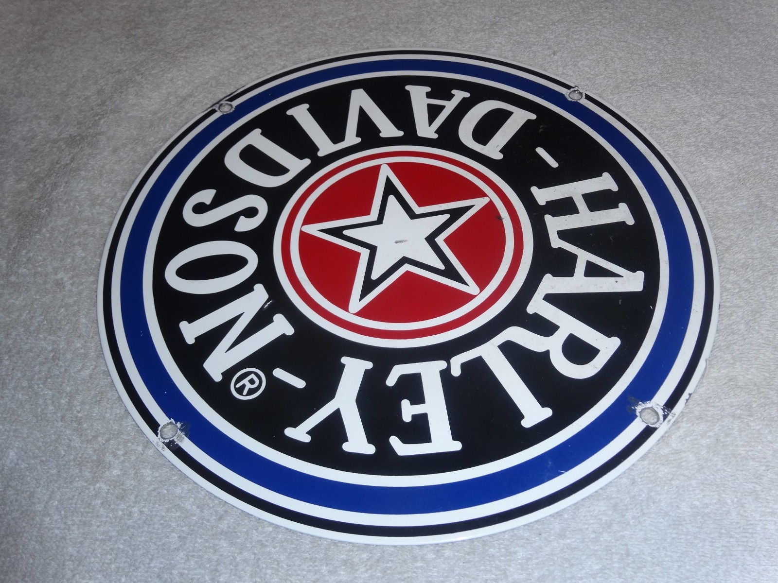 VINTAGE HARLEY DAVIDSON MOTORCYCLE 11 1/4" PORCELAIN METAL GASOLINE OIL HOG SIGN