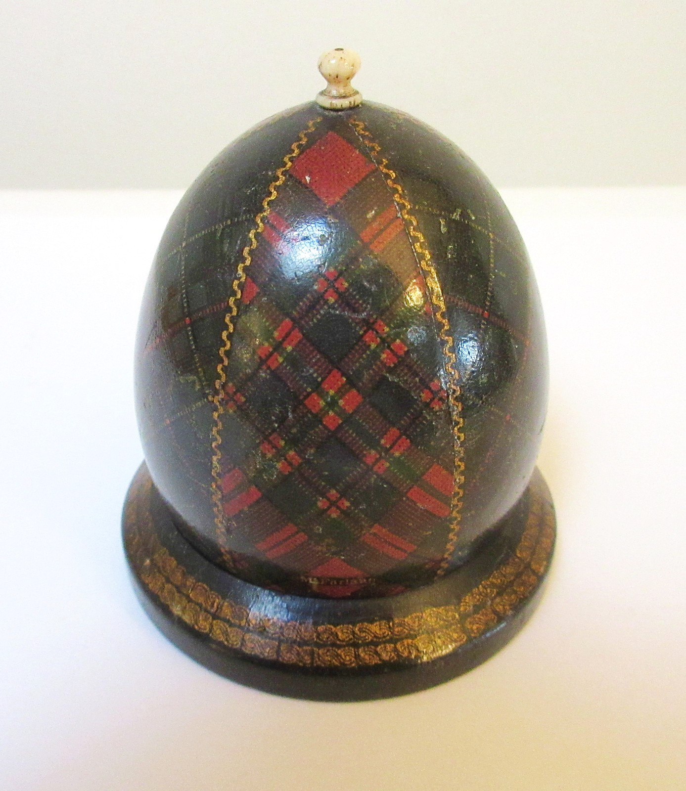 Antique Tartanware Desk Inkwell Egg Shape Dual Clans McKenzie & McFarlane