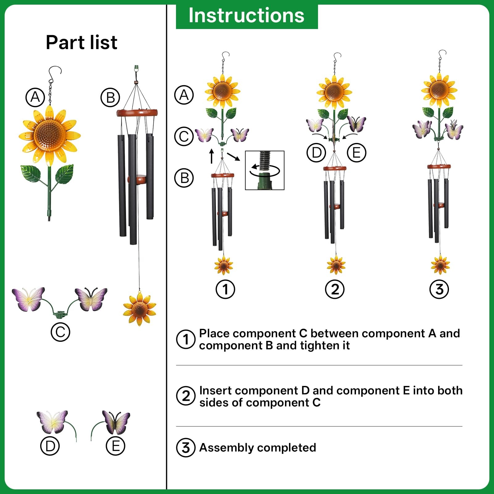 Best Sunflower Wind Chimes with Spinning Butterflies for Outside Hanging Garden