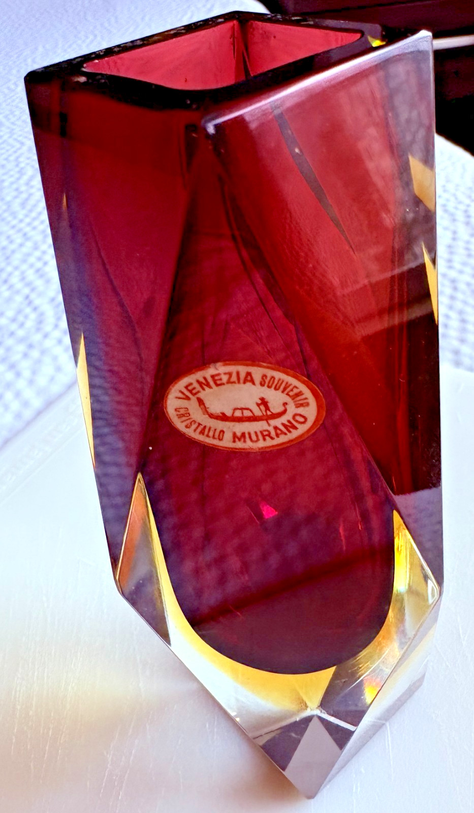 Vintage Luigi Mandruzzato Murano Art Glass Vase Faceted Gem Prism Luminous 6.5"