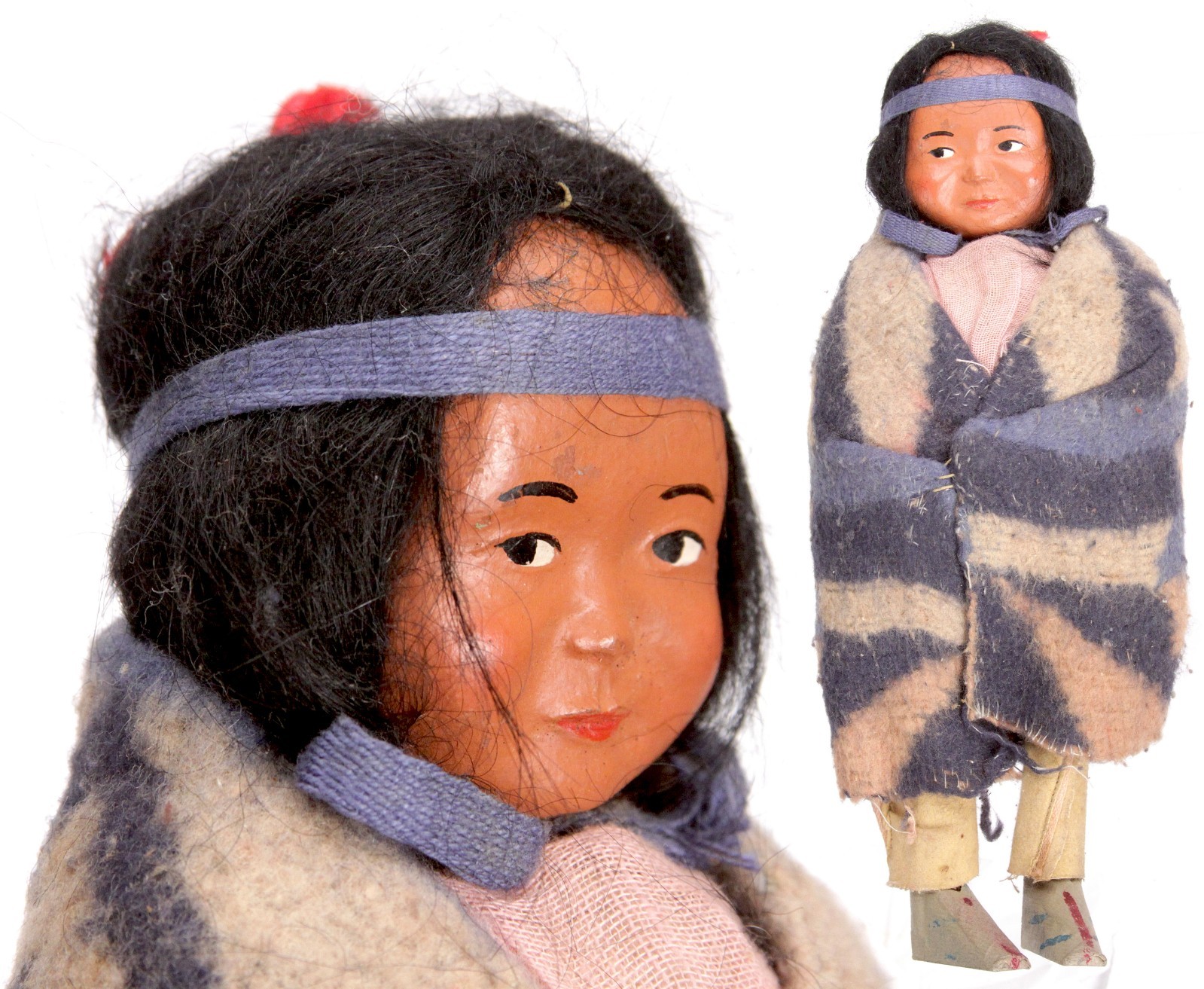 Antique Handmade Native American Navajo Skookum Bully Doll Wrapped in Blanket