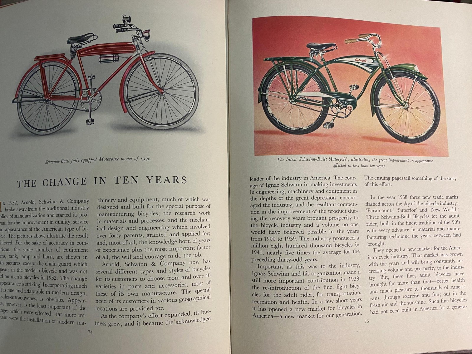 NOS original 50 YEARS OF SCHWINN BUILT BICYCLES book 1895-1945