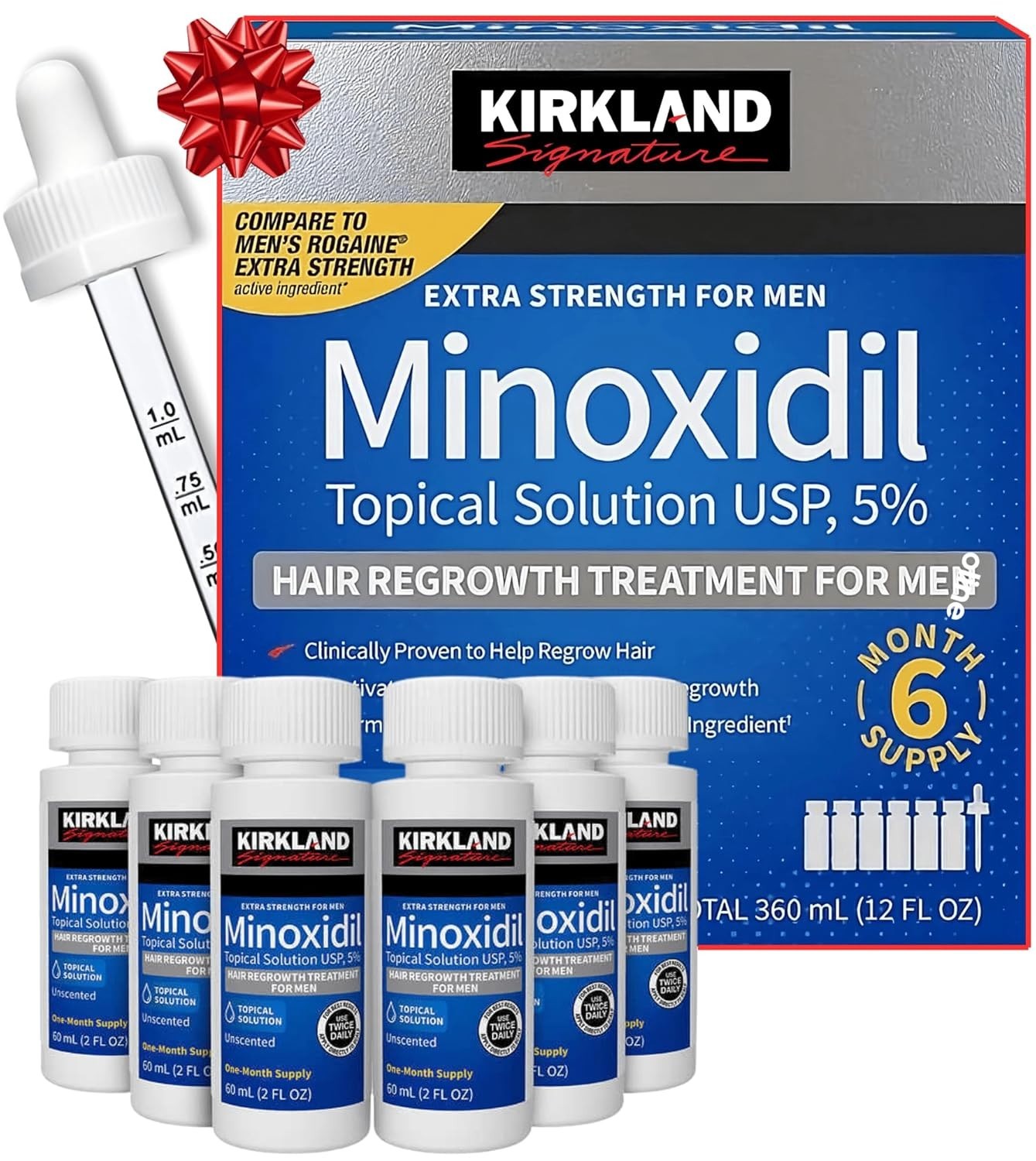 Kirkland Minoxidil 5% Extra Strength Mens 6 Month Bottles Hair Regrowth Solution