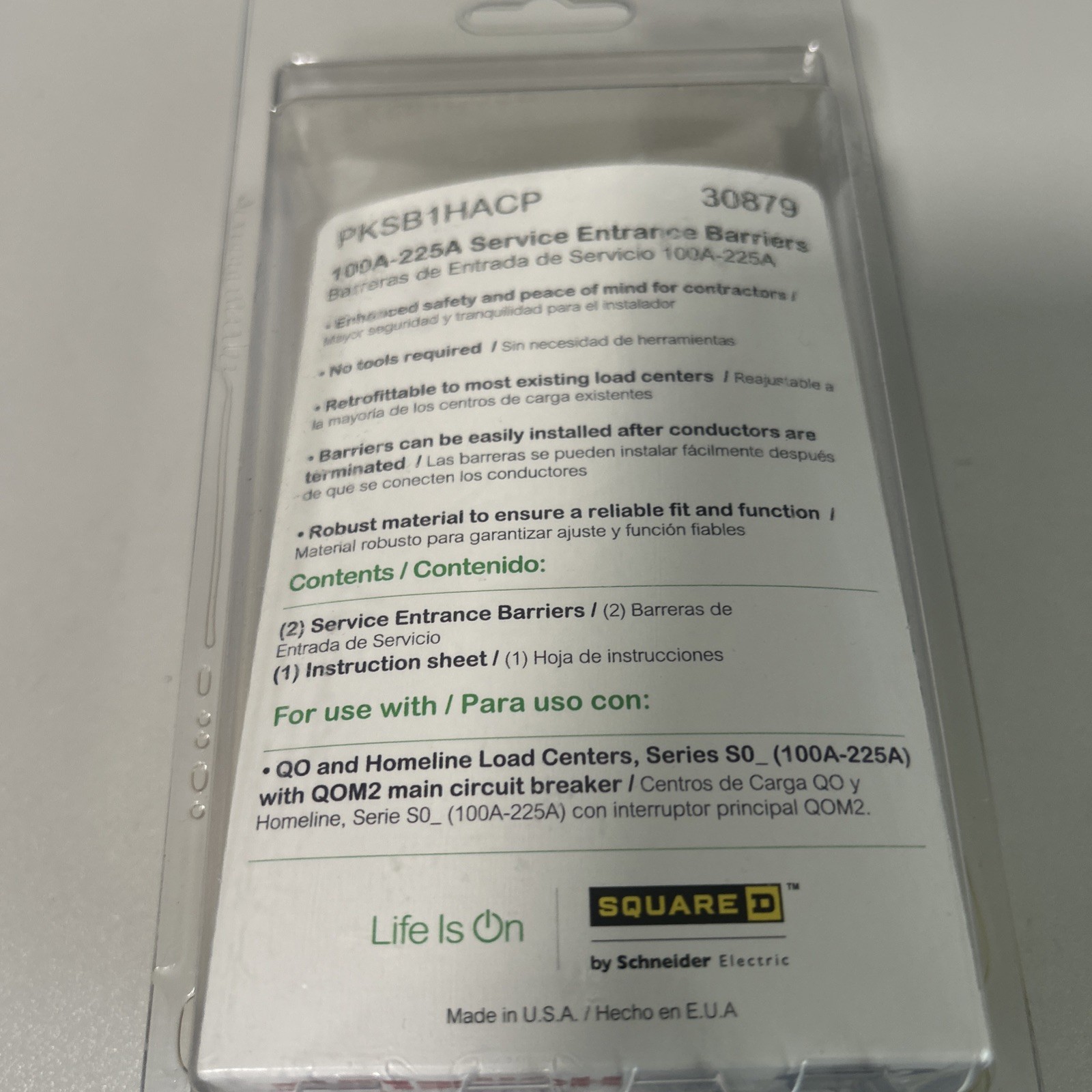 Square D 100 AMP- 225 AMP Service Entrance Barriers