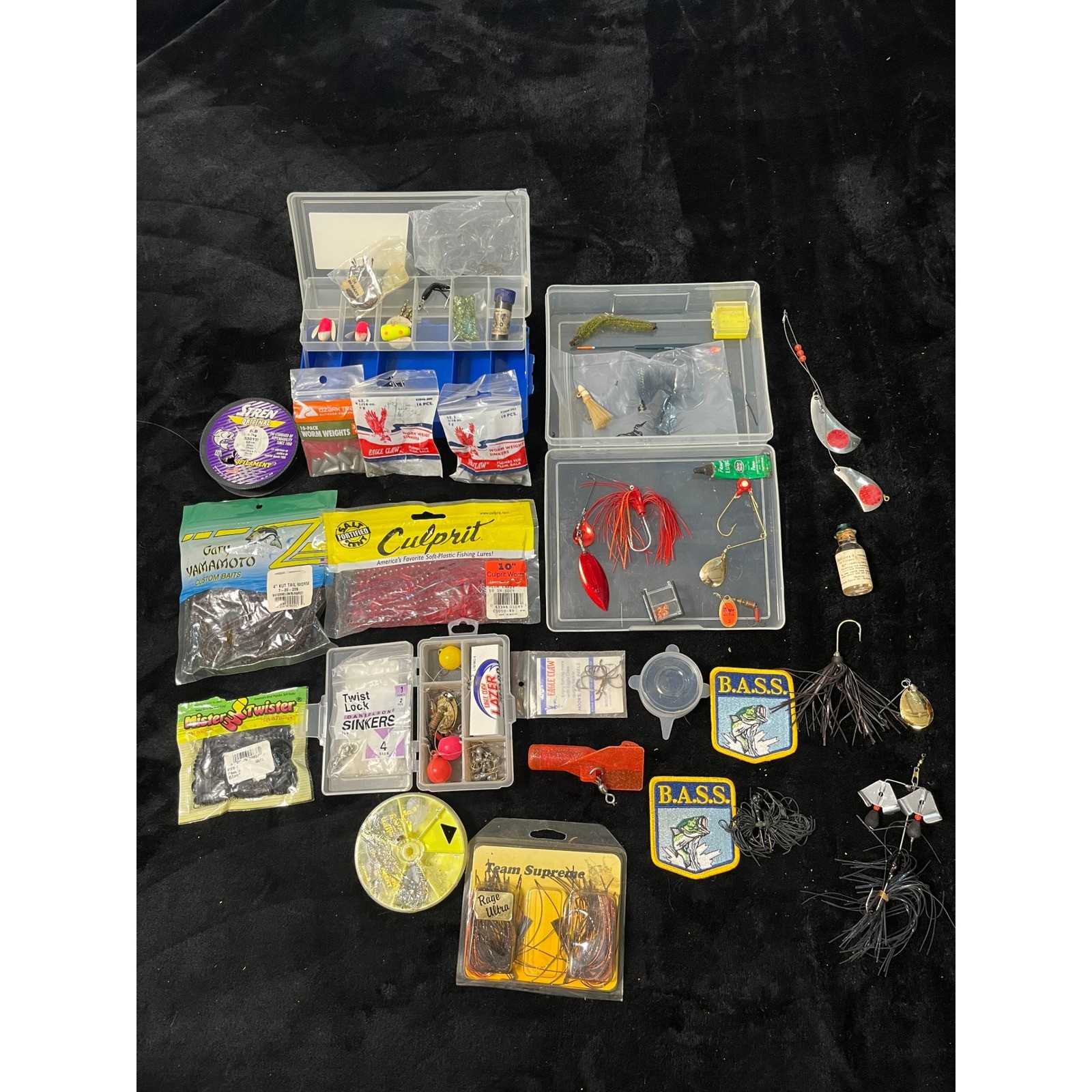 Mixed Fishing Tackle Lot Gary Yamamoto Culprit Eagle Claw Bass Lures Patches
