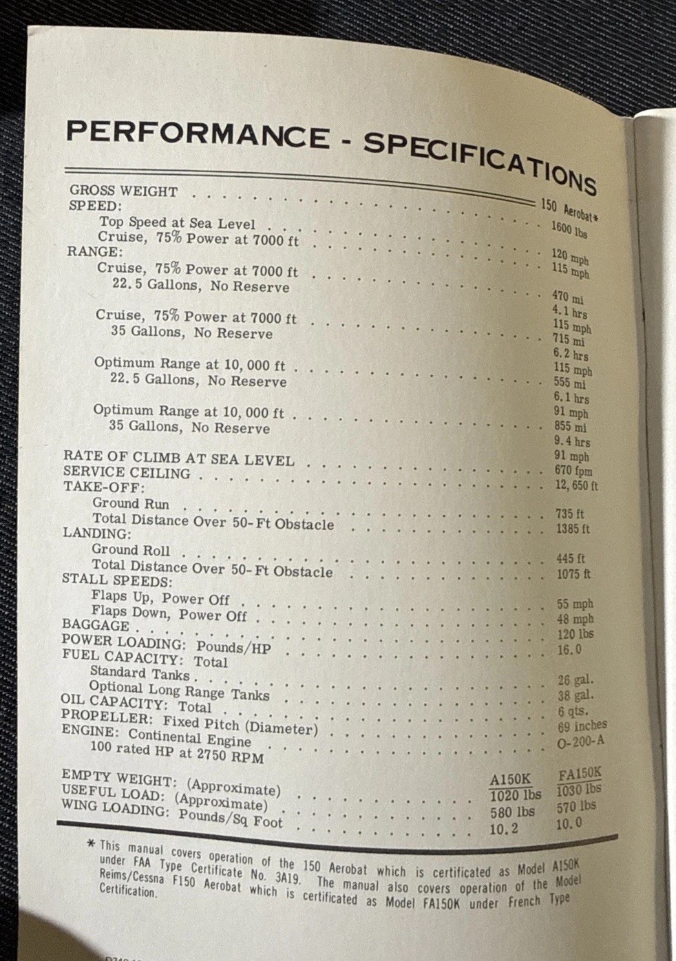 Cessna Owner's Manual 1970 Aerobat (A150K) NOS Estate Find CWO Flight Instructor