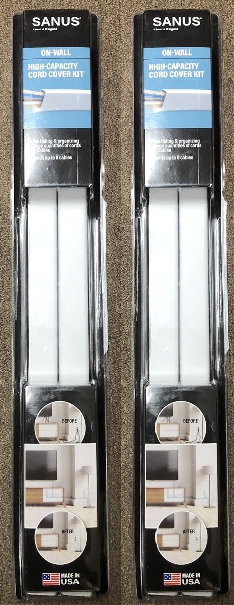 2 Pk Sanus On-Wall Cable Concealer High Capacity Cord Cover Kit for Mounted TVs