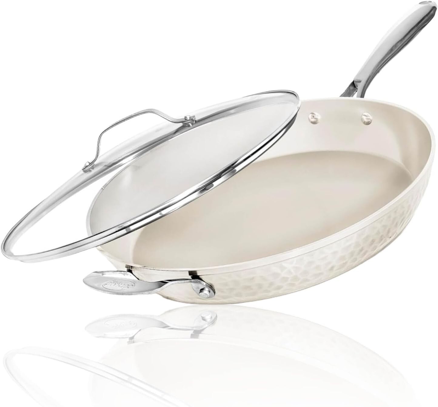 Gotham Steel Hammered Cream 14'' Ultra Ceramic Nonstick Fry Pan with Lid