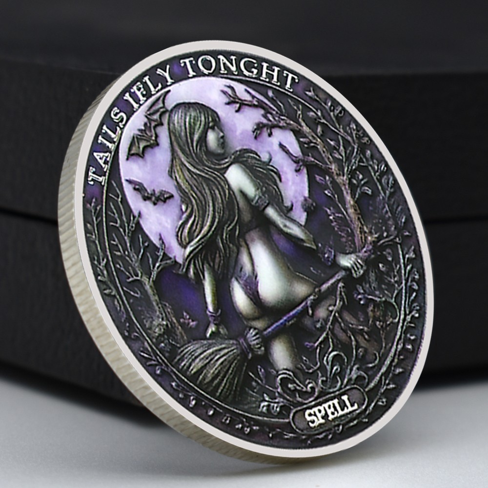 Tails I Fly Tonight Silver-Plated Coin | Witch & Moon Rider Spellbound Medal