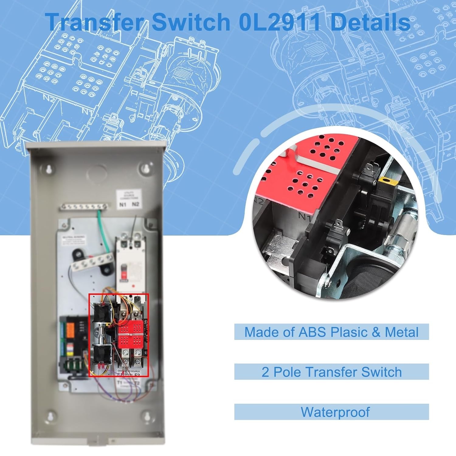 0L2911 200A Automatic Transfer Switch with Handle Compatible with Generac 200 Am