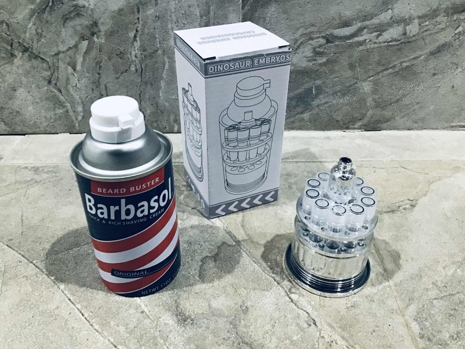 Jurassic Park Movie Prop Ornament Barbasol Dennis Nedry Dinosaur DNA Can