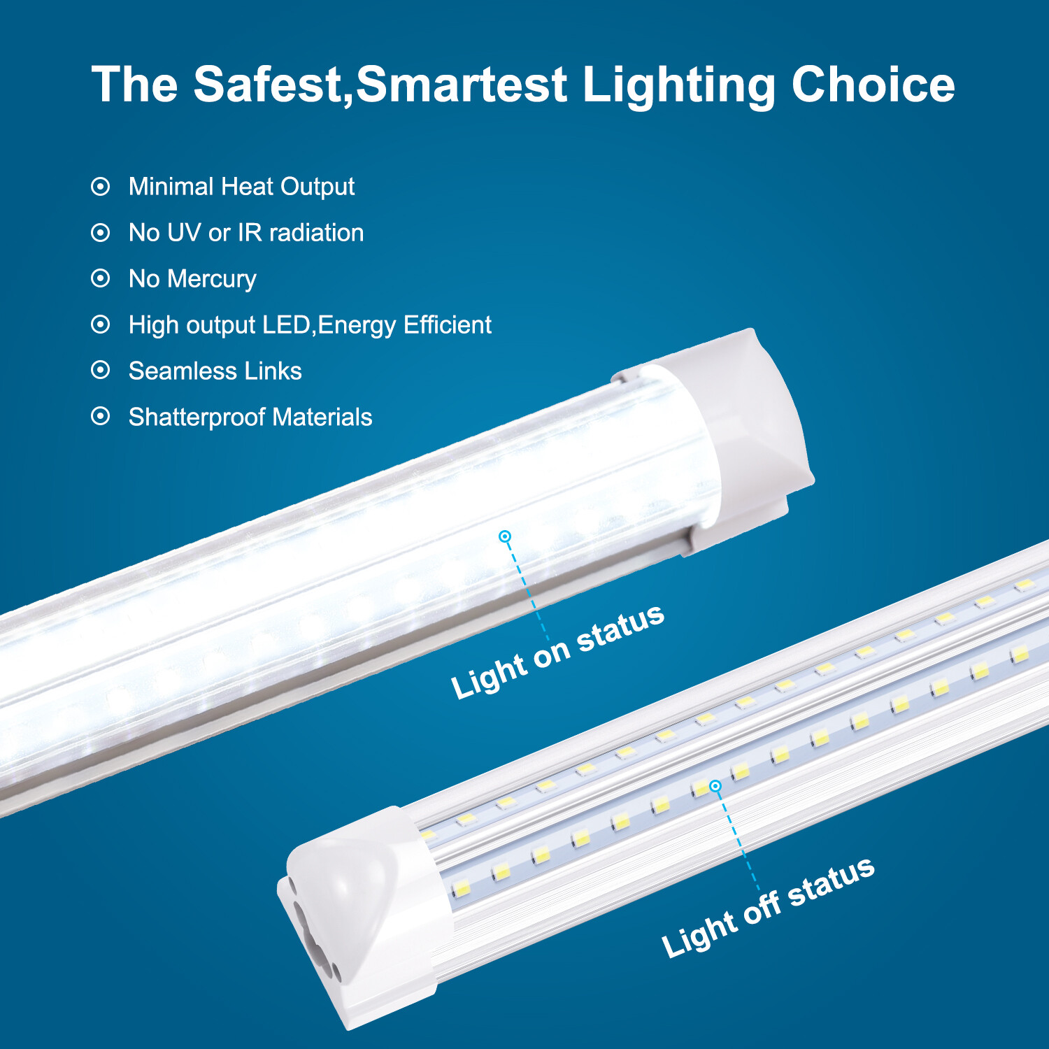 T8 LED Tube 8FT Garage Warehouse Light 8 Foot Linkable LED Shop Light Fixture