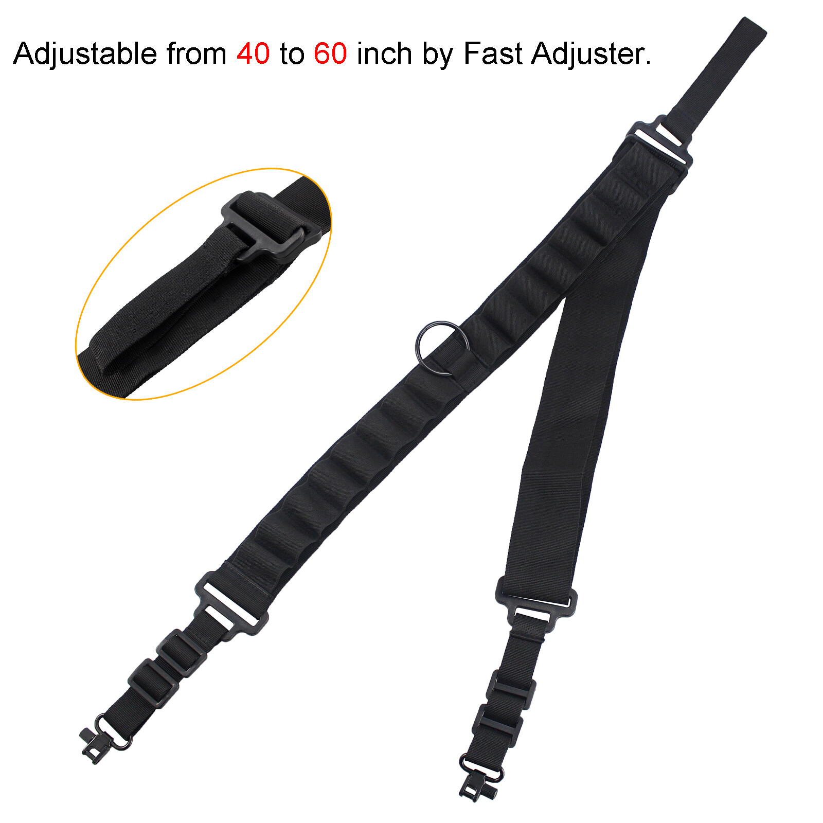 Black Shotgun Sling 2 Point Non-Slip Adjustable Ammo Sling with 16 Shell Holder
