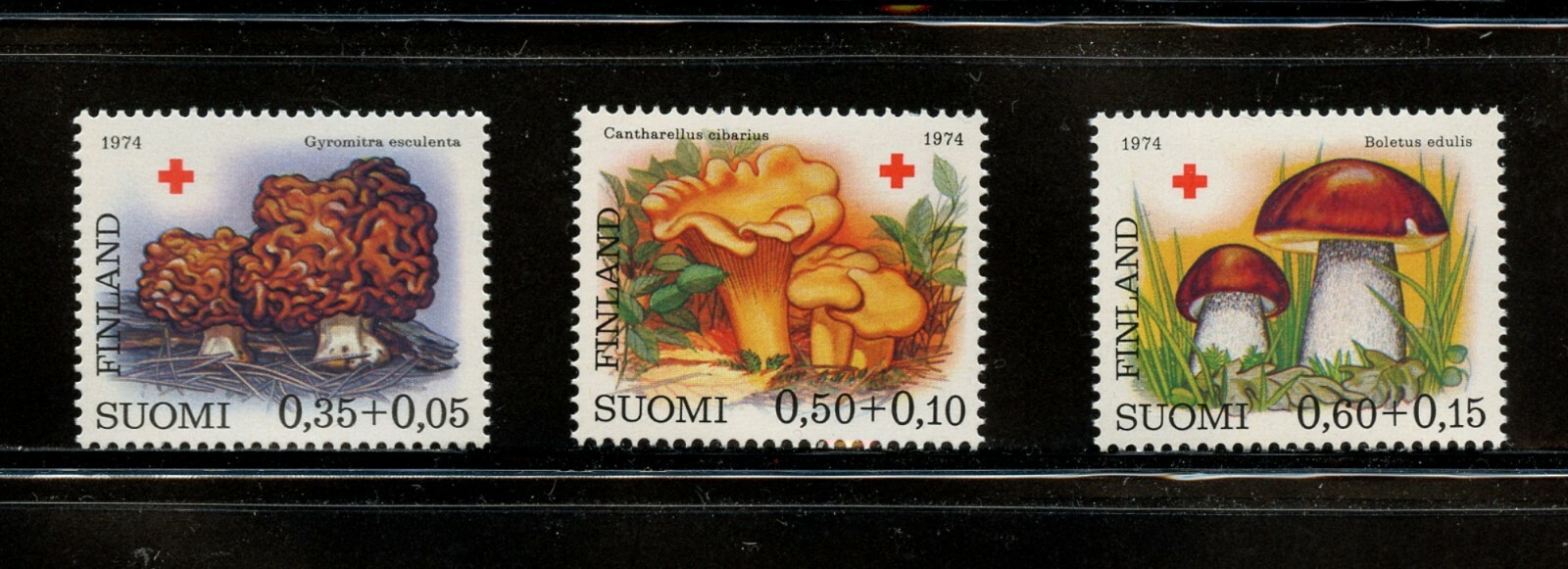 U210  Finland  1974  Red Cross  mushrooms   3v.    MNH